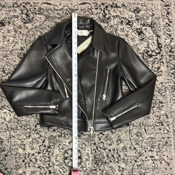 Black Vegan Leather moto Jacket with silver hardware - Picture 7 of 9